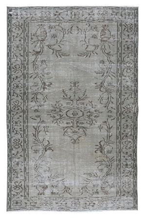 155x242 Cm El Dokuması Yeniden Boyanmış Eski Türk Halısı, Modern Gri El Yapımı Yünlü Halı