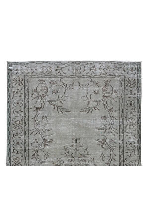 155x242 Cm El Dokuması Yeniden Boyanmış Eski Türk Halısı, Modern Gri El Yapımı Yünlü Halı