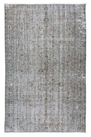 157x250 Cm El Dokuması Yeniden Boyanmış Eski Türk Halısı, Modern Gri El Yapımı Yünlü Halı