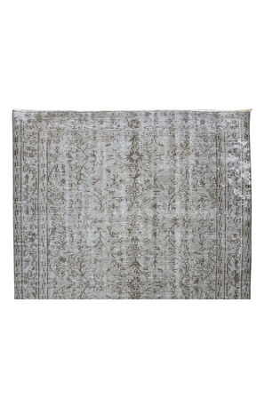 157x250 Cm El Dokuması Yeniden Boyanmış Eski Türk Halısı, Modern Gri El Yapımı Yünlü Halı