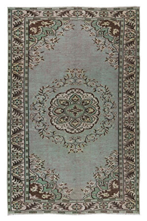 175x272 Cm El Dokuması Yeniden Boyanmış Eski Türk Halısı, Modern Yeşil El Yapımı Yünlü Halı