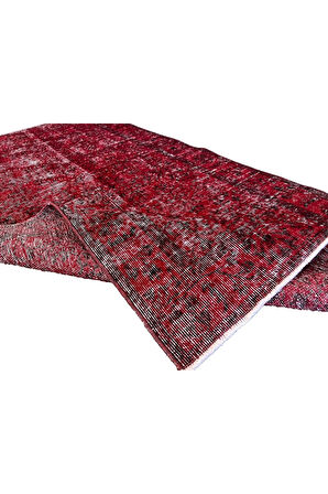118x211 Cm El Dokuması Yeniden Boyanmış Eski Türk Halısı, Modern Kırmızı El Yapımı Yünlü Halı