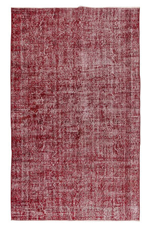 160x260 Cm El Dokuması Yeniden Boyanmış Eski Türk Halısı, Modern Kırmızı El Yapımı Yünlü Halı