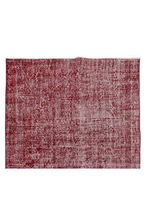 160x260 Cm El Dokuması Yeniden Boyanmış Eski Türk Halısı, Modern Kırmızı El Yapımı Yünlü Halı