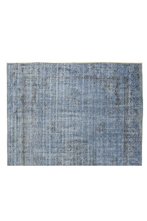 198x300 Cm El Dokuması Yeniden Boyanmış Eski Türk Halısı, Modern Mavi El Yapımı Yünlü Halı