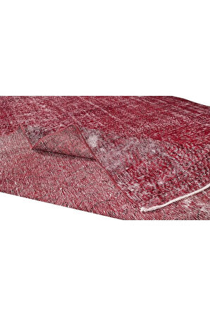 206x290 Cm El Dokuması Yeniden Boyanmış Eski Türk Halısı, Modern Kırmızı El Yapımı Yünlü Halı