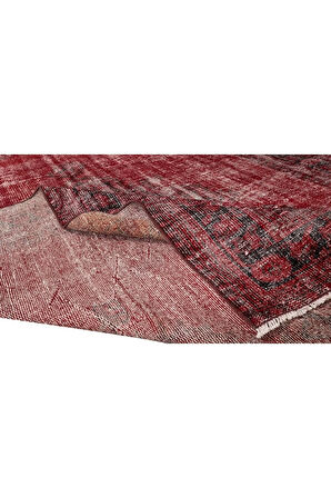202x297 Cm El Dokuması Yeniden Boyanmış Eski Türk Halısı, Modern Kırmızı El Yapımı Yünlü Halı