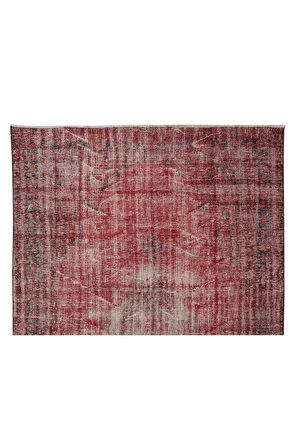 202x297 Cm El Dokuması Yeniden Boyanmış Eski Türk Halısı, Modern Kırmızı El Yapımı Yünlü Halı