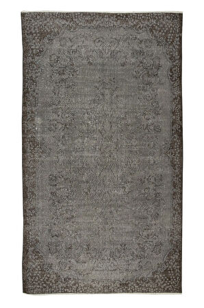 170x296 Cm El Dokuması Yeniden Boyanmış Eski Türk Halısı, Modern Gri El Yapımı Yünlü Halı