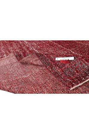 205x305 Cm El Dokuması Yeniden Boyanmış Eski Türk Halısı, Modern Kırmızı El Yapımı Yünlü Halı