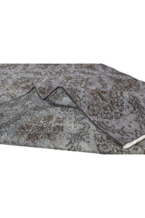 114x203 Cm El Dokuması Yeniden Boyanmış Eski Türk Halısı, Modern Gri El Yapımı Yünlü Halı
