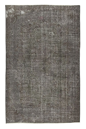 168x264 Cm Çağdaş Gri Otantik Yünlü Halı, El Dokuması Yeniden Boyanmış Eski Türk Halısı