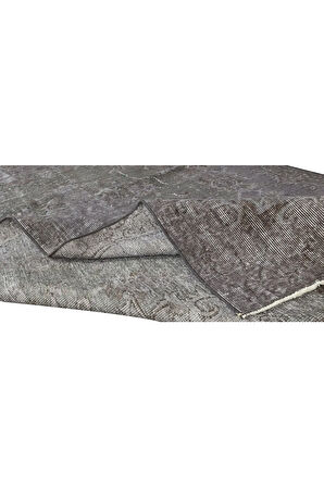 168x264 Cm Çağdaş Gri Otantik Yünlü Halı, El Dokuması Yeniden Boyanmış Eski Türk Halısı