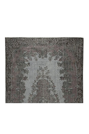 180x300 Cm El Dokuması Yeniden Boyanmış Eski Türk Halısı, Modern Gri El Yapımı Yünlü Halı