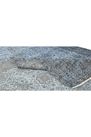 183x317 Cm El Dokuması Yeniden Boyanmış Eski Türk Halısı, Modern Mavi El Yapımı Yünlü Halı