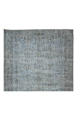 183x317 Cm El Dokuması Yeniden Boyanmış Eski Türk Halısı, Modern Mavi El Yapımı Yünlü Halı