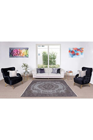 167x230 Cm Çağdaş Gri Otantik Yünlü Halı, El Dokuması Yeniden Boyanmış Eski Türk Halısı