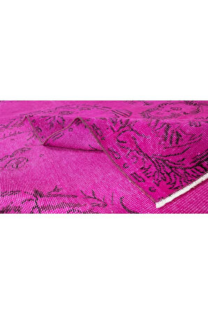 186x286 Cm El Dokuması Yeniden Boyanmış Eski Türk Halısı, Modern Pembe El Yapımı Yünlü Halı