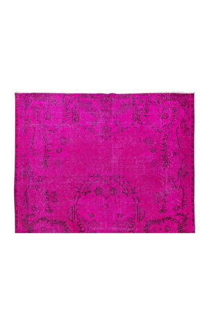 186x286 Cm El Dokuması Yeniden Boyanmış Eski Türk Halısı, Modern Pembe El Yapımı Yünlü Halı