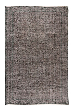 182x271 Cm El Dokuması Yeniden Boyanmış Eski Türk Halısı, Modern Gri El Yapımı Yünlü Halı