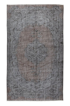 158x255 Cm El Dokuması Yeniden Boyanmış Eski Türk Halısı, Modern Gri El Yapımı Yünlü Halı