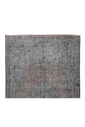 158x255 Cm El Dokuması Yeniden Boyanmış Eski Türk Halısı, Modern Gri El Yapımı Yünlü Halı