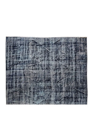 178x285 Cm Mavi Tonlarda Yünlü Ve Pamuklu Halı, Modern El Dokuması Boyanmış Eski Türk Halısı