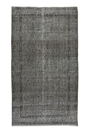 154x272 Cm El Dokuması Yeniden Boyanmış Eski Türk Halısı, Modern Gri El Yapımı Yünlü Halı