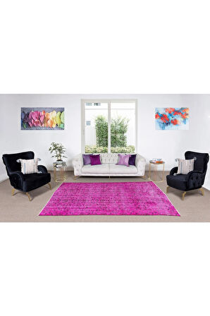 150x242 Cm El Dokuması Yeniden Boyanmış Eski Türk Halısı, Modern Pembe El Yapımı Yünlü Halı