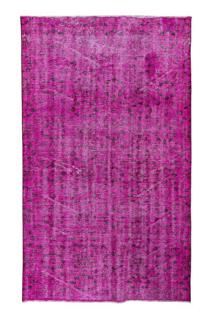 150x242 Cm El Dokuması Yeniden Boyanmış Eski Türk Halısı, Modern Pembe El Yapımı Yünlü Halı