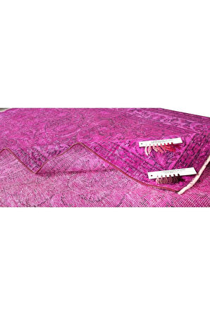 160x261 cm Pembe Renkli Yünlü Halı, Modern El Dokuması Yeniden Boyanmış Eski Anadolu Halısı