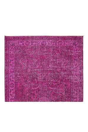 160x261 cm Pembe Renkli Yünlü Halı, Modern El Dokuması Yeniden Boyanmış Eski Anadolu Halısı