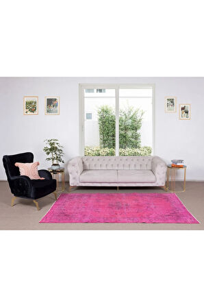 162x264 Cm Pembe Renkli Yünlü Halı, Modern El Dokuması Yeniden Boyanmış Eski Anadolu Halısı