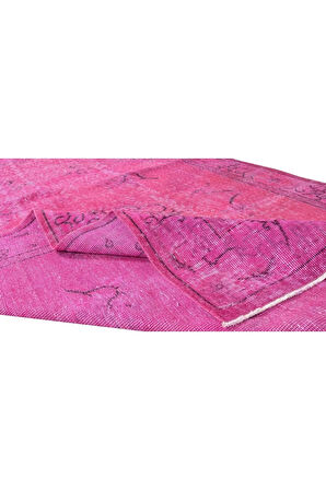 162x264 Cm Pembe Renkli Yünlü Halı, Modern El Dokuması Yeniden Boyanmış Eski Anadolu Halısı