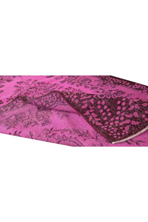 152x262 Cm El Dokuması Yeniden Boyanmış Eski Türk Halısı, Modern Pembe El Yapımı Yünlü Halı