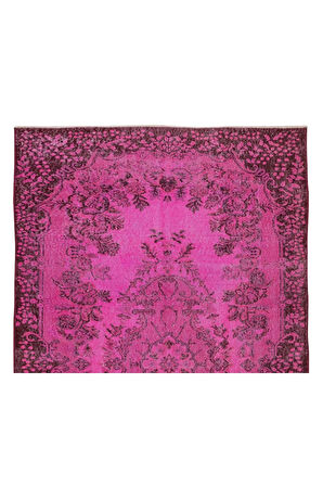 152x262 Cm El Dokuması Yeniden Boyanmış Eski Türk Halısı, Modern Pembe El Yapımı Yünlü Halı