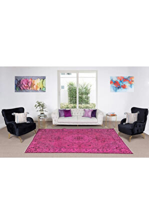 180x300 Cm Pembe Renkli Yünlü Halı, Modern El Dokuması Yeniden Boyanmış Eski Türk Halısı