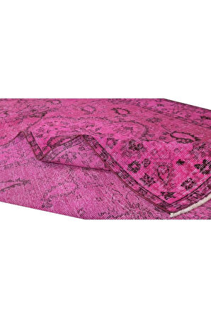 180x300 Cm Pembe Renkli Yünlü Halı, Modern El Dokuması Yeniden Boyanmış Eski Türk Halısı