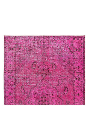 180x300 Cm Pembe Renkli Yünlü Halı, Modern El Dokuması Yeniden Boyanmış Eski Türk Halısı