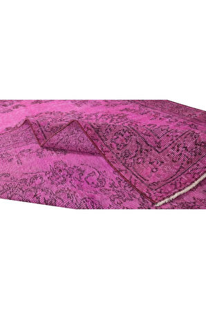 170x251 Cm El Dokuması Yeniden Boyanmış Eski Türk Halısı, Modern Pembe El Yapımı Yünlü Halı