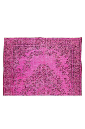 170x251 Cm El Dokuması Yeniden Boyanmış Eski Türk Halısı, Modern Pembe El Yapımı Yünlü Halı