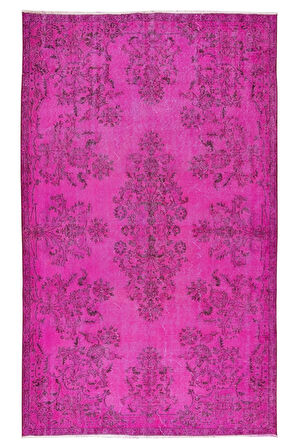 173x278 Cm El Dokuması Yeniden Boyanmış Eski Türk Halısı, Çağdaş Pembe El Yapımı Yünlü Halı