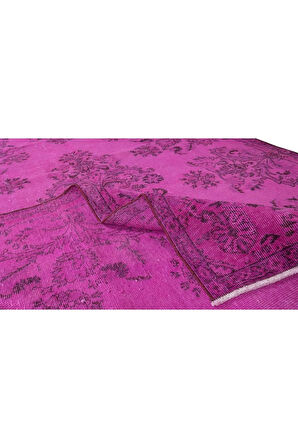 173x278 Cm El Dokuması Yeniden Boyanmış Eski Türk Halısı, Çağdaş Pembe El Yapımı Yünlü Halı
