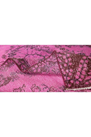 105x210 Cm El Dokuması Yeniden Boyanmış Eski Türk Halısı, Modern Pembe El Yapımı Yünlü Halı