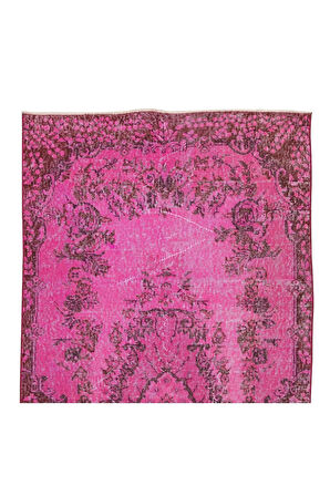 105x210 Cm El Dokuması Yeniden Boyanmış Eski Türk Halısı, Modern Pembe El Yapımı Yünlü Halı