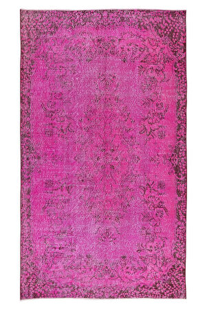 170x297 Cm El Dokuması Yeniden Boyanmış Eski Türk Halısı, Çağdaş Pembe El Yapımı Yünlü Halı