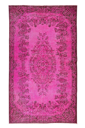 175x292 Cm El Dokuması Yeniden Boyanmış Eski Türk Halısı, Çağdaş Pembe El Yapımı Yünlü Halı