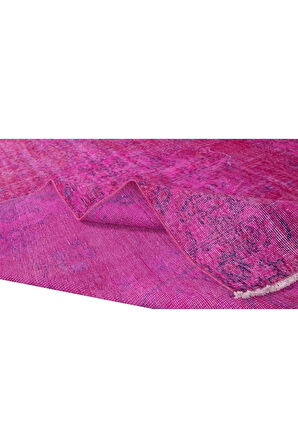 178x282 Cm El Dokuması Yeniden Boyanmış Eski Türk Halısı, Modern Pembe El Yapımı Yünlü Halı