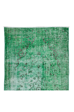 145x281 Cm El Dokuması Yeniden Boyanmış Eski Türk Halısı, Modern Yeşil El Yapımı Yünlü Halı