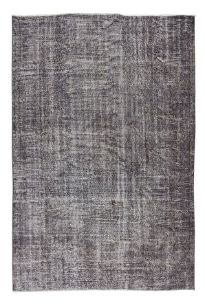 212x307 Cm El Dokuması Yeniden Boyanmış Eski Türk Halısı, Modern Gri El Yapımı Yünlü Halı
